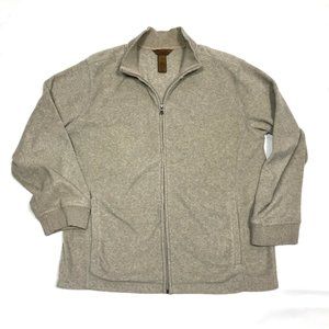 St John's Bay Beige Full Zip Long Sleeve Fleece Sweater Jacket Mens Large
